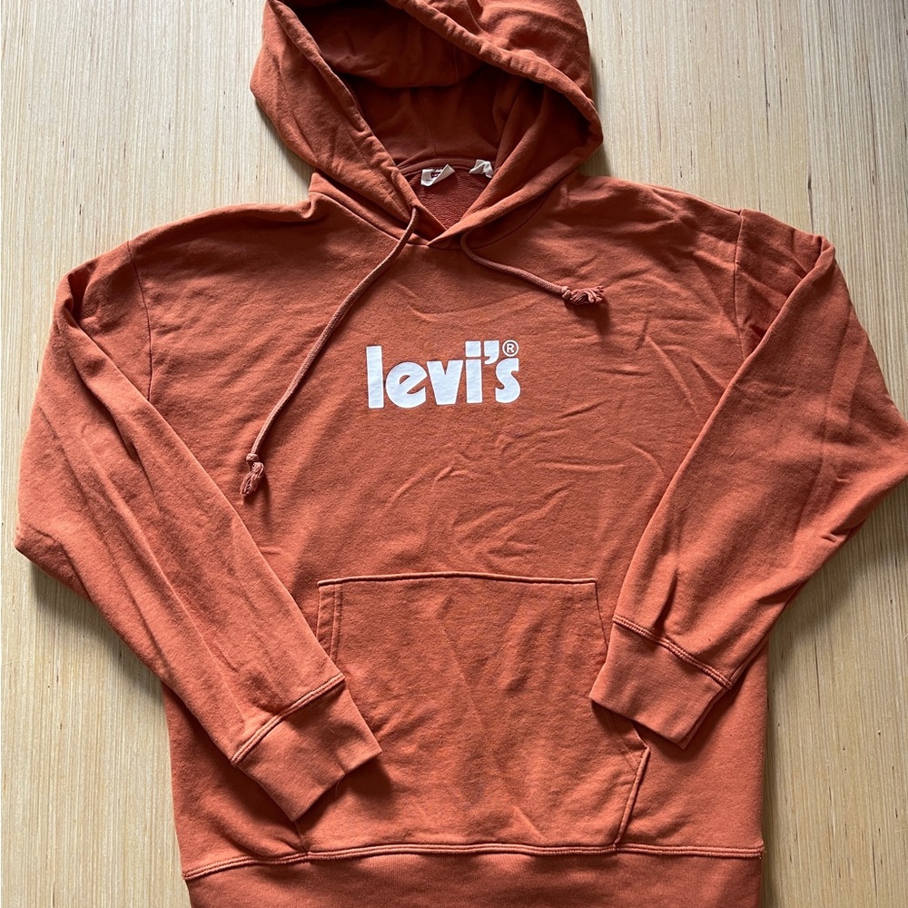 Levi’s Jeans Orange Long Sleeve Pullover Hoodie Sweatshirt Size Medium